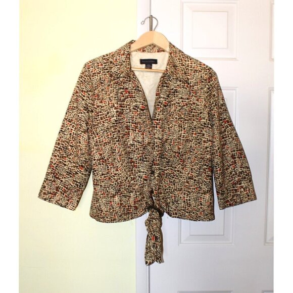 Silkland Abstract Print Silk Blouse Size 14 Tie front V neck Buttons Long Sleeve - Picture 1 of 8